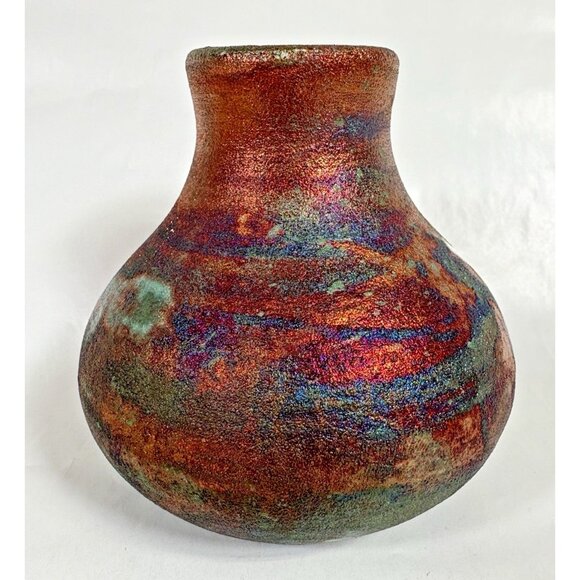 Javier Gayton Art Pottery Raku Orange Green Sea Turtle Small Bud Vase Hawaii - Picture 3 of 11